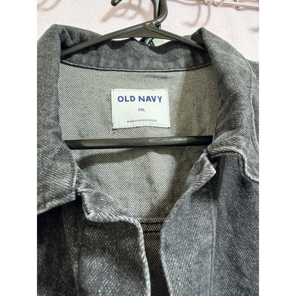 Old Navy Women's Black Wash 2XL Classic Cropped Denim Trucker Jacket Distressed - Picture 2 of 10